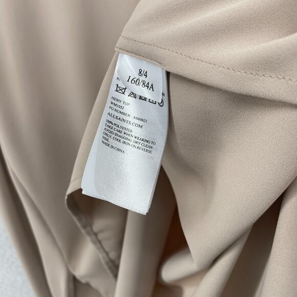 ALLSAINTS Tank Top Womens 4 Heny Tie Front Sleeveless Tunic Crewneck Beige Pink - Picture 9 of 16